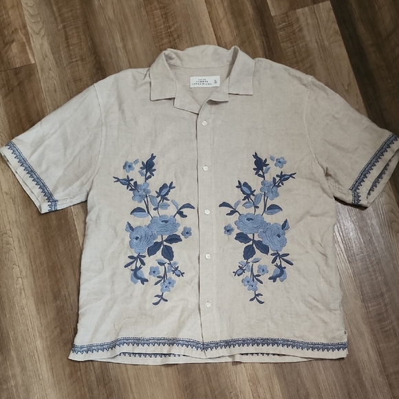 Abercrombie & Fitch Linen Blend Embroidered Button Up Shirt - Picture 7 of 13